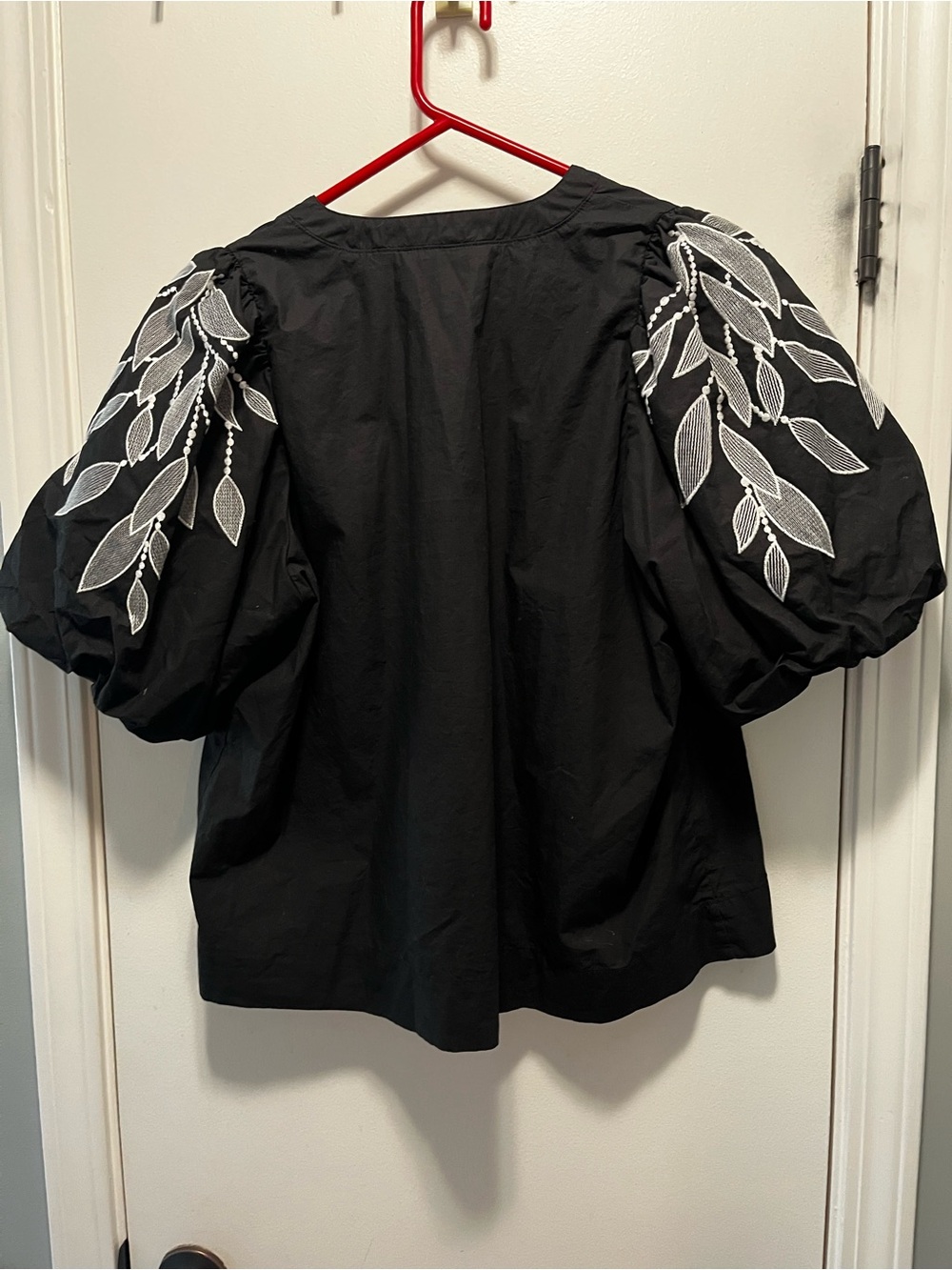 Black Embroidered V-Neck Puff Sleeve Blouse - Picture 2 of 4